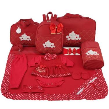 Imagem de Kit bolsa maternidade 5 peças nuvem vermelha + saida maternidade fofo 