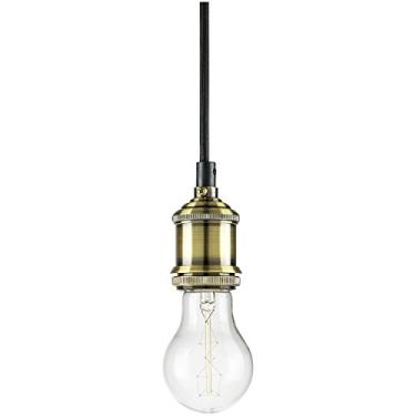 Imagem de Sunlite 07034-SU Vintage Inspirado Pendente Fixture Metal Estilo Industrial, Decoração de Farmhouse, Cabo Trançado Tecido de 102 cm, Médio Simples (E26), 1 pacote, Acabamento em Bronze Antigo