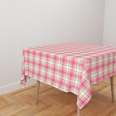 Imagem de Toalha De Mesa Quadrada 4 Lugares Tecido Oxford Xadrez Rosa e Verde TL