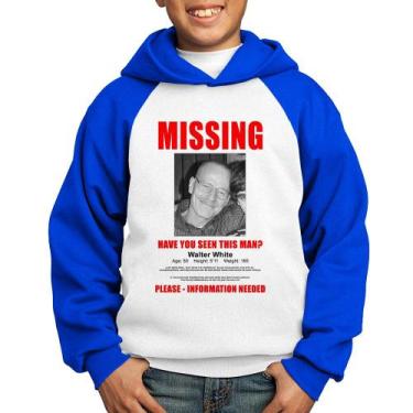 Imagem de Moletom Infantil Walter White Missing - Foca na Moda, Branco, Azul, 8