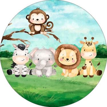 Imagem de Painel De Festa Redondo 1,50x1,50 - Desenho Safari Animais Cute 007 - 
