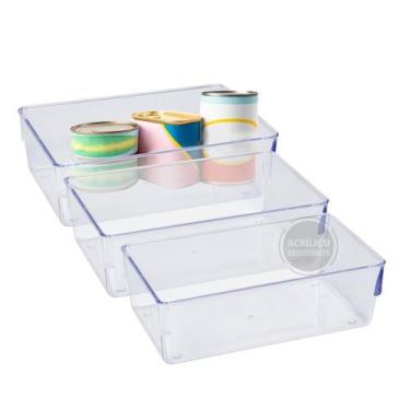 Imagem de Kit 3 Organizador Geladeira Armario Gavetas Multifunções Cozinha - Pla