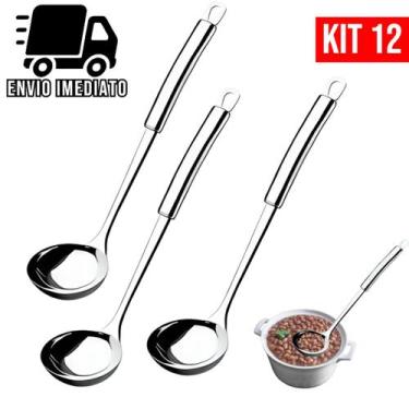 Imagem de Kit 12 Concha de Feijão Aço Inoxidável Grande Luxo Utensílios para Coz