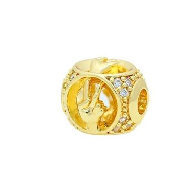 Imagem de Malahill Contas de zircônia cúbica para fabricação de joias, contas personalizadas de hip hop para colares e pulseiras, gesto de vitória de 10 mm