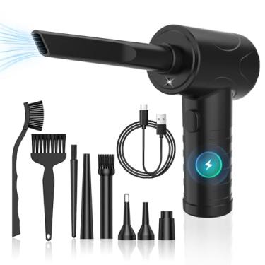 Imagem de Cadigan soprador de ar portátil, espanador de ar comprimido 3 engrenagens 51000rpm 6000mah espanador de ar elétrico sem fio recarregável com luz led e bomba de ar para computador laptop tecl