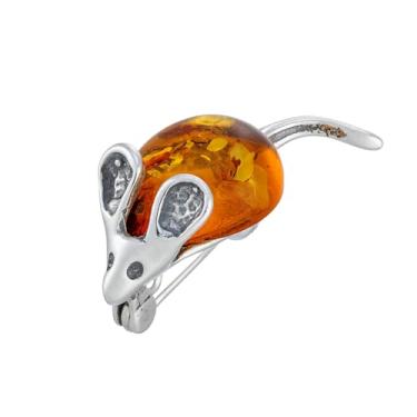 Imagem de AMBEDORA Rato prata feminina com broche âmbar prata esterlina polida âmbar báltico na cor conhaque, prata esterlina, prata esterlina, Prata esterlina