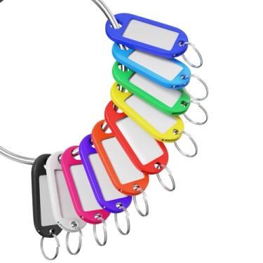 Imagem de 70 etiquetas de chaveiro coloridas de plástico com etiquetas - Identificadores de chave, etiquetas de nome e etiquetas, se adaptam à unidade USB, chaveiros com etiqueta, ID de chave de animais de