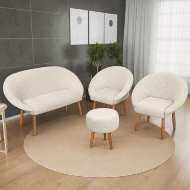 Imagem de Kit 1 Namoradeira 2 Poltronas IbizaPara Sala de Estar Recepção Clinica 4 Lugares Resistente Sala de Espera (BEGE)