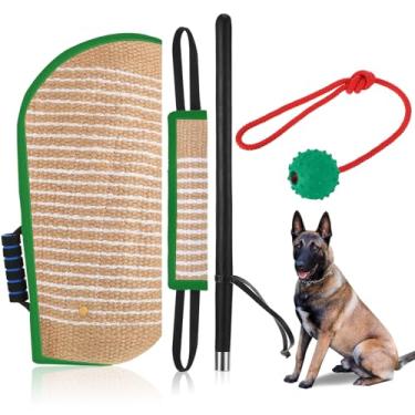 Imagem de Leyndo Conjunto de 4 peças para treinamento de cães, inclui travesseiro de manga de cachorro, bastão de treinamento de brinquedo e bola de borracha, equipamento profissional para morder filhotes