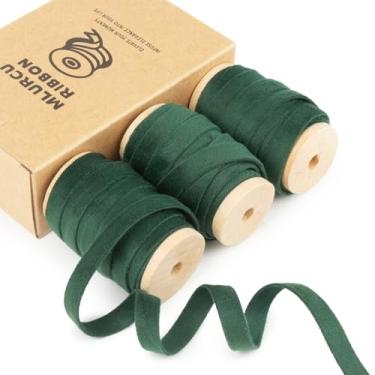 Imagem de Fita de veludo verde escuro de 9,5 cm (3/20.3 cm) 21 jardas acabamento em tecido vintage dupla face fina verde floresta fita de veludo para enfeites de árvore de Natal, embrulho de presente, decoração