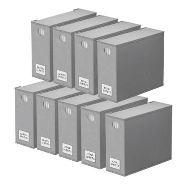 Imagem de SpaceAid Pacote com 9 organizadores e armazenamento de lençóis, organizador de lençóis dobrável com janela para armário de linho, conjunto de lençóis para armazenamento de cama queen e king size