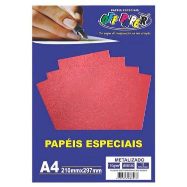 Imagem de Papel Metalizado A4 Especial Corte 15 Folhas 150g Off Paper,  Vermelho
