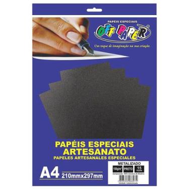 Imagem de Papel Metalizado A4 Especial Corte 15 Folhas 150g Off Paper,  Preto