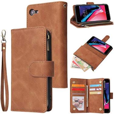 Imagem de LBYZCASE Capa de telefone para iPhone 6, iPhone 6S, capa carteira de luxo de couro PU [bolso com zíper] [fecho magnético] [alça de pulso] [suporte] para Apple iPhone 6/6S - marrom