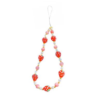 Imagem de Meefisher Pingente de telefone com contas de morango rosa doce fruta pérola cordão alça de pulso contas feitas à mão corrente de telefone anti-perda chaveiro presentes para mulheres meninas, Acrílico Liga de aço Nylon, Sem Pedra Preciosa