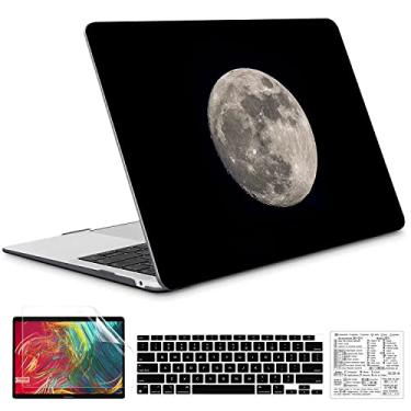 Imagem de Compatível com MacBook Air 13 polegadas 2021 2020 2019 2018 M1 A2337 A2179 A1932 capa de plástico rígido durável e capa de teclado e adesivo de teclado Mac OS (lua)