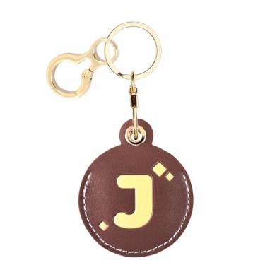 Imagem de Capa com porta-chaves de couro com letra inicial personalizada compatível com AirTag, linda capa protetora de ar com chaveiro, rastreador GPS antiarranhões para carteira de chaves de animais de