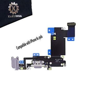 Imagem de KAKUSIGA Compatível com iPhone 6S Plus Porta de carregamento, conector de base, cabo flexível + microfone + fone de ouvido, entrada de áudio, peça de reposição, White, Branco