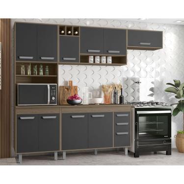 Imagem de Armário de Cozinha Completo Barcelona  com Balcão 120m com Tampo 4 Peças - Carvalho/Grafite Poliman