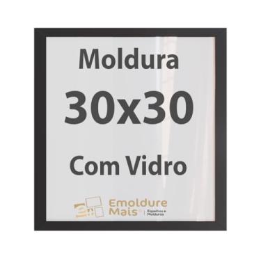 Imagem de Moldura 30x30 Preta Com Vidro para Quadros Decorativo para sala quarto escritório poster casa fotos Certificados Diplomas Alvara Porta Retrat