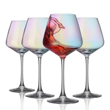 Imagem de PTSTING Taças de vinho iridescentes, conjunto de 4 taças de vinho tinto de 450 ml, bordô para degustação, presente para casamento, aniversário, Natal, aniversário