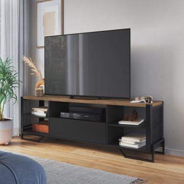 Imagem de Rack Para TV ate 60 Polegadas Estilo Industrial 180cm em mdp com 1 Gaveta e Laterais Teladas P1017
