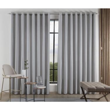 Imagem de Cortina Para Sala Quarto Madras 6,00X2,80 Ilhos Cinza Claro