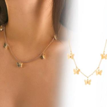 Imagem de Colar Gargantilha Borboleta Dourado E Prata E-girl Choker - Outlet Box