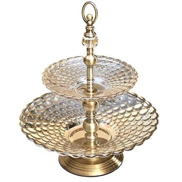 Imagem de Cesta de frutas de vidro de cristal de classificação de camada dupla, suporte de bandeja de 2 camadas para casamento, aniversário, sobremesa, cupcake, pedestal