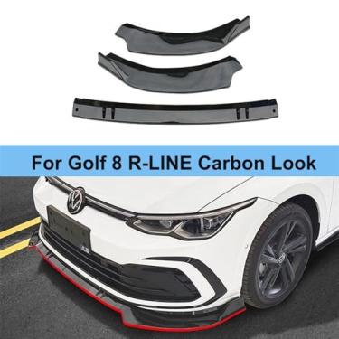 Imagem de Compatível para VW Golf 8 MK8 Life GTI GTD GTE R-Line Pro 2021 2022 2023 Protetor de lábio do para-choque dianteiro Kit de corpo de queixo Acessórios de ajuste Divisor(R-LINE Carbon Look)