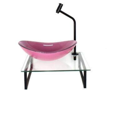 Imagem de Kit Cuba de Vidro Oval 10cm com Tampo 40cm e Suporte Rosa