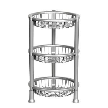 Imagem de Fruteira De Chão Cesto Organizador Multiuso 3 Andares Cozinha Dispensa Frutas Legumes (Prata)