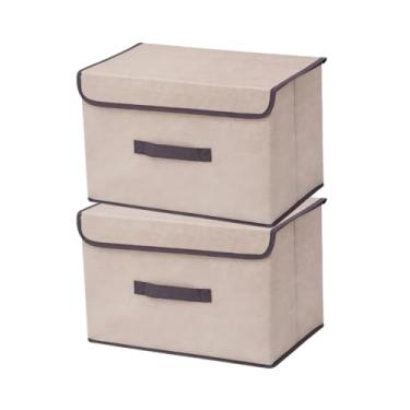 Imagem de Caixa Organizadora com Tampa Antipoeira - Kit com 2 Bege Claro para Guarda-Roupa - Caixa de Tecido Oxford com Vedação Segura