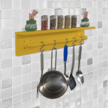 Imagem de Prateleira Para Temperos E Suporte Utensílios E Panelas Cozinha Estilo Industrial Amarelo Laca