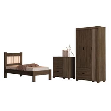 Imagem de Conjunto Roupeiro/Cômoda/Cama De Solteiro Bela Chocolate - VJ Móveis