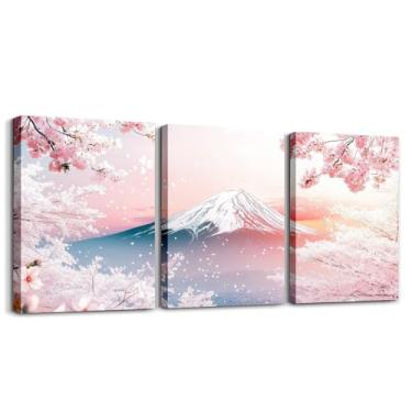 Imagem de Fotos emolduradas em flor de cerejeira rosa decoração de parede pinturas de paisagem de montanha de neve decoração de parede para sala de jantar estilo japonês primavera pôster decoração de arte de