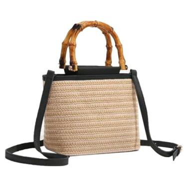 Imagem de Bolsa feminina de tecido de palha para mulheres 2025 bolsa pequena versátil Hobo bolsa transversal para férias na praia bolsa de palha, Preto, One Size