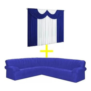 Imagem de Cortina Paris 3 Metros + Capa De Canto 5 ou 6 Lugares Elasticada Malha