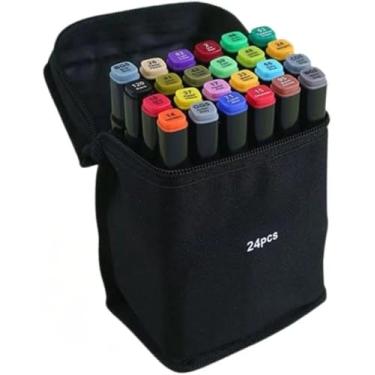 Imagem de Caneta Marcador Para Colorir Desenho Profissional – Kit com 24/36/48/60/80/100 Cores – Conjunto de Canetinhas Com Pontas Duplas Para Pintar Bobbie Goods com Cores Vivas. (24 Cores)