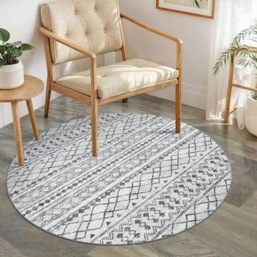 Imagem de KUTA Tapete circular lavável, cinza marroquino, lavável, tapete de cozinha, antiderrapante, macio, envelhecido, geométrico, tapete de entrada para corredor, quarto, berçário, dormitório