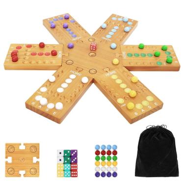 Imagem de Jogo de tabuleiro plusvivo Marble Wooden para 4-6 jogadores com 24 bolinhas de gude