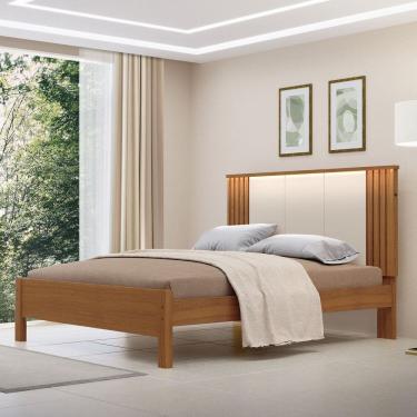 Imagem de Cama de Casal 100% Mdf com Led 123cm X 175cm Duo Freijó / Off White