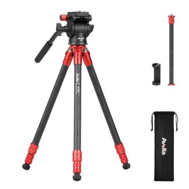 Imagem de Avella Mini tripé de câmera de fibra de carbono MP20C, mesa leve e portátil, design compacto de coluna central externa, tripé de viagem com cabeça esférica de 360° e suporte de garfo em V para câmera