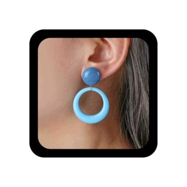 Imagem de Xduargs Brincos de círculo de acrílico azul boho azul oco redondo brincos vintage grande círculo pingente brinco personalizado resina brinco redondo joia para mulheres, Zinco, Sem pedra preciosa