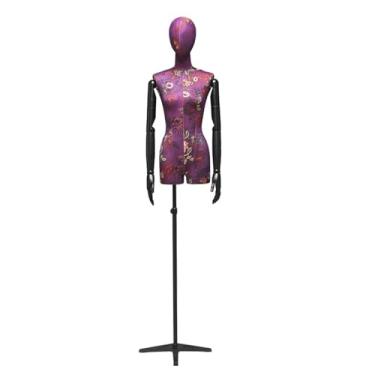 Imagem de Mannequin Torso de manequim feminino com suporte e cabeça, 59-83" de altura, corpo ajustável com tripé, suporte de metal, braço de madeira maciça(Purple)