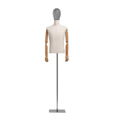 Imagem de Manequim masculino, braços giratórios de metal esculpidos ocos e madeira maciça, adequado para camisetas, ternos, jaquetas e suéteres(Square base)
