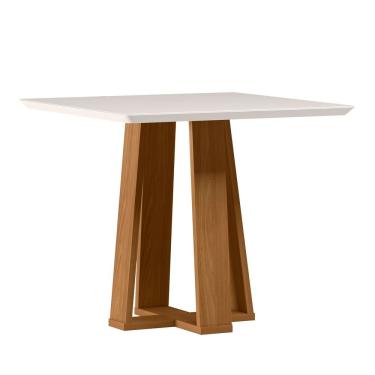 Imagem de Mesa de Jantar Quadrada 4 Lugares 90cm Tampo Mdf com Vidro Valencia Ypê/Off White - New Ceval