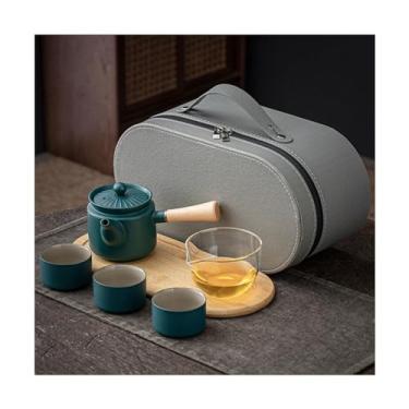 Imagem de Conjunto de chá de cerâmica com alça lateral, conjunto de chá, uma panela e três xícaras, conjunto de infusor de bule de chá, portátil, asiático para escritório ou chá diário