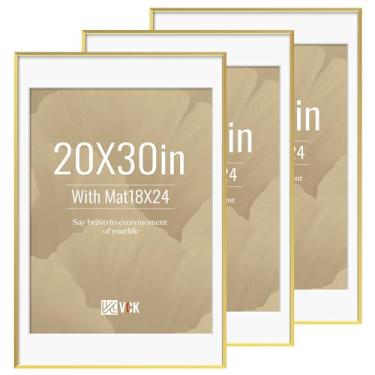 Imagem de VCK Moldura dourada para pôster, 50 x 76 cm, pacote com 3, moldura de alumínio – exibe pôsteres de 45 x 61 cm com tapete ou 50 x 76 cm sem fixada na parede, decoração de casa para sala de estar