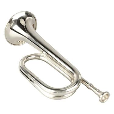 Imagem de Estilo Militar Trompete C Key Brass Fácil de Jogar Trompete com Bocal para Presente Iniciantes (Prata)